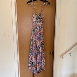 ASTR Floral Pleated Maxi Dress in Lavender and Peach